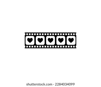 Heart Shape in the Filmstrip Silhouette, Movie Sign for Romantic or Romance or Valentine Series, Love or Like Rating Level Icon Symbol for Romanticism Movie Story. Rating 5. Vector Illustration