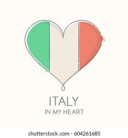 Heart shape with flag of Italy vector illustration in scribble linework style with pastel colors