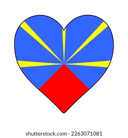 Bandera de forma de corazón de Reunión. Amo Reunión. Visita Reunión. África Oriental. Unión Africana. Diseño gráfico de ilustración vectorial.