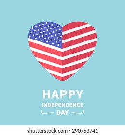Heart shape flag Star and strip Happy independence day United states of America. 4th of July. Flat design  Vector illustration