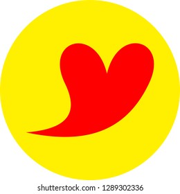Heart shape flat color icon in round outline. Romantic love symbol. Yellow circle button with a red heart. Vector illustration for your social media app design project and other.