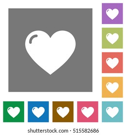 Heart shape flat icons on simple color square background.