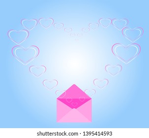"Heart shape floating out of the envelope into a heart shape,Send love,Send nostalgia,love letter.Valentine day,Mother's Day greeting card,vector illustration."