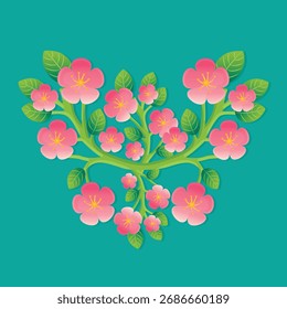 Ilustración vectorial de rama floral en forma de corazón.
