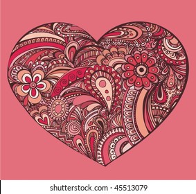 Heart shape floral doodle, vector