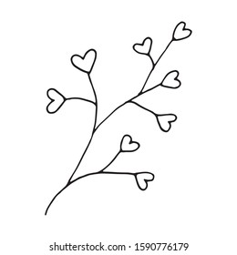 Heart shape floral single element hand drawn doodle style. Vector illustration. Black outlines isolated on white background. Valentine's day design for invitations, wedding or greeting cards.