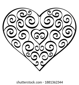 Heart shape with floral swirls. Heart with curls, vector