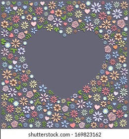 Heart Shape Flower Background - All cutouts - will work on any color background, Grouped and Layered EPS8 