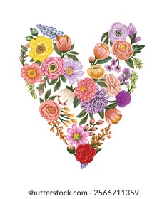 Heart shape of flower , love shape with floral on a white background, transparent background,