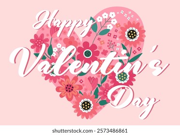 Heart shape flowers background for happy valentine's day vector illustration.