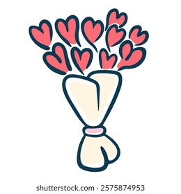 heart shape flowers bouquet in doodle style in vector. Element for poster sticker design logo decoration prints