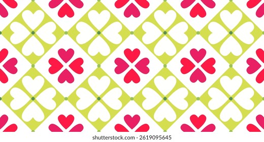 Heart shape flowers plaid pattern. Tartan seamless vector print with floral geometric elements. Checkered tiles