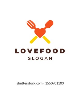 Heart shape with fork and spoon illustration for logo template design.