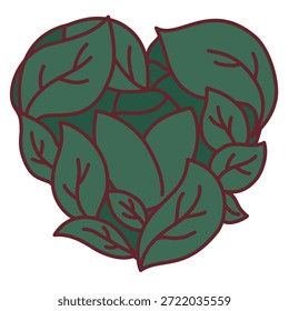 Forma de corazón formada por hojas de color verde oscuro que simbolizan el amor orgánico natural