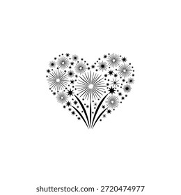 Una forma de corazón formada por una explosión de fuegos artificiales, que simboliza el amor y la celebración