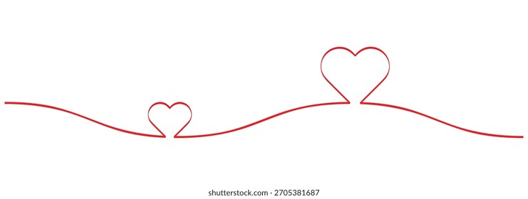 heart shape formed by a single flowing line.  3D Vector Colorful Lines Graphic Design. Red heart. continuous one line drawing. Double heart wavy line. Love relationship concept. Vector hand drawn eps
