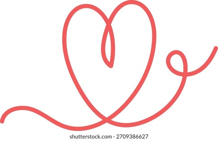 Heart shape formed by a single flowing line in clean outline style. Curved stroke creates a looping love symbol with smooth minimal contour, graceful motion. Cartoon vector illustration