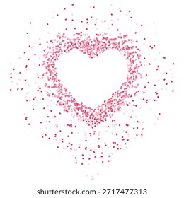 Una forma de corazón formada por Pequeñas partículas rosadas, con muchas partículas dispersas a su alrededor.