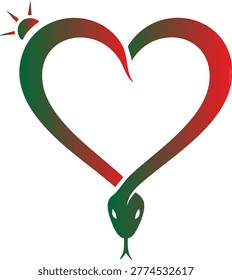 A heart shape formed by a snake, with a gradient from green to red. Represents passion, danger, and complex emotions. Intriguing and symbolic.