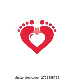 Una forma de corazón formada por dos huellas, que simbolizan el amor y el cuidado familiar con una estrella en el centro, perfecta para temas de adopción o maternidad