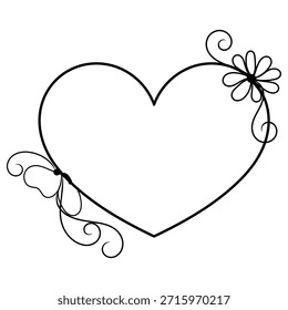 Herzform Rahmen schwarz Umriss mit Schmetterling Linie Kunst und Blume Illustration Rand Clipart Vektorgrafik dekoriert
