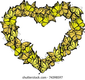 heart shape frame of butterflies, individual objects in vector format