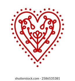 Heart shape frame decoration. Red outline. Valentine's day. Vector illustration, flat design