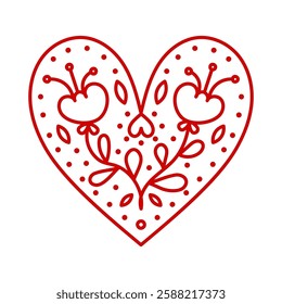 Heart shape frame decoration. Red outline. Valentine's day. Vector illustration, flat design