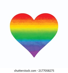 Heart shape frame filled by rainbow colors isolated on white background. Symbol of love and equality for the LGBTQ community. Imitation of watercolor painting. Vector illustration. Clip art. Concept.