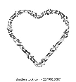 Heart shape frame. Hand drawn linear heart made from line chain. Isolated outline vector element on white background