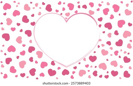 heart shape frame made from confetti red hearts. love symbol for valentine, wedding design element. vector illustration on white background.