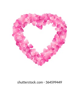 Heart Shape Frame Made Of Pink Hearts. Valentines Day Card Or Wedding Invitation Template. Vector.