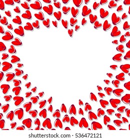 Heart Shape Frame Made From Red Hearts. Valentines Day Card Design with Place for your text. Can be used also as Wedding invitation template.