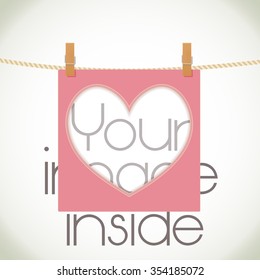 heart shape frame on rope with place for a image. vector