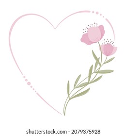 Heart shape frame with pink flowers.