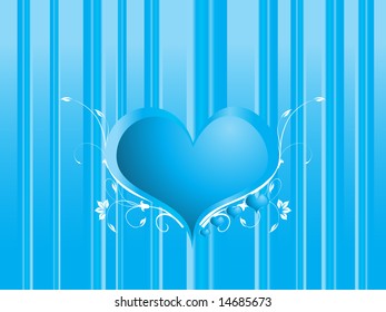 marco de forma cardíaca para texto con elementos florales sobre textura azul