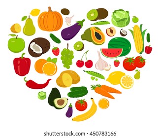 Heart Shape Fruits Vegetables Vector Background Stock Vector (Royalty ...