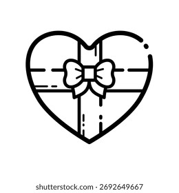Caja de regalo de forma de corazón o caja de chocolate - icono de Vector de línea