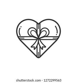 Heart shape gift box icon.
