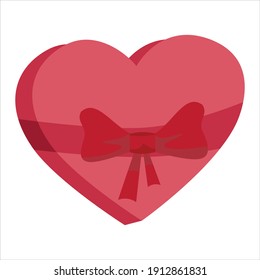 Caja de regalo de forma cardíaca con una ilustración vectorial de embalaje de cinta.