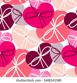 Heart shape gift boxes seamless pattern for Valentines day, Mothers day, birthday or romantic background print texture