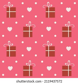 Herzform und Geschenk Vektor nahtlose Muster. Romantische Rosa- und Nudelfarben. Cover für Valentinstag Hintergrund Design. Frische Tapete
