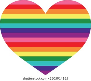 heart shape with gilbert baker 8 horizontal stripe rainbow pride colors inside.
