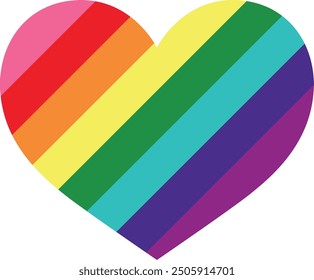 heart shape with gilbert baker 8 diagonal stripe rainbow pride colors inside.