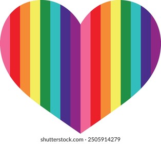 heart shape with gilbert baker vertical stripe rainbow pride colors inside.