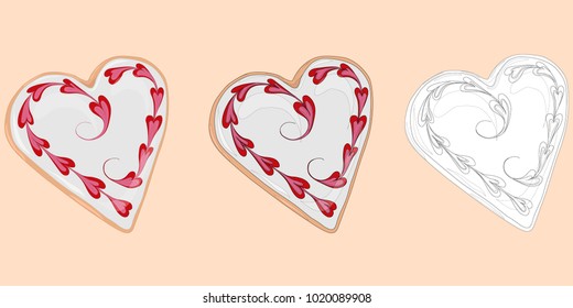 Heart shape ginger cookes with pink and white frosting for St. Valentine's day