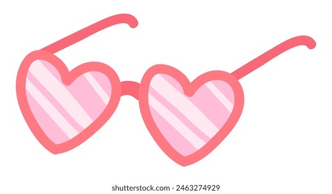 Herzförmige Brille in flachem Design. Rosa Glamour-Accessoire mit Flirt-Linse. Vektorillustration isoliert.