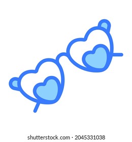 heart shape glasses Icon, simple design blue line icon.