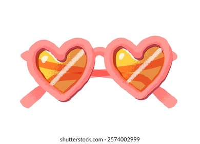 Heart shape glasses. Pink glamour accessory with flirting lens. Vector illustration isolated.