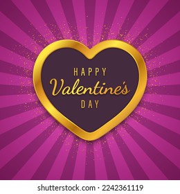 Heart shape gold glitter frame. Vector design for wedding or Valentines day. 